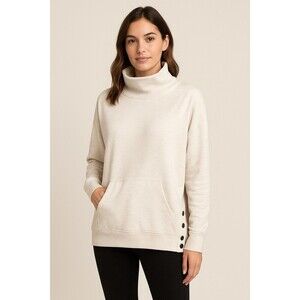 The Sweatshirt Project Women's Sweatshirt Mock Neck  XL Beige kangaroo Pocket